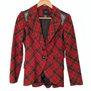Smythe Wool Red Tartan Plaid Leather Rifle Patch Equestrian Blazer 6
